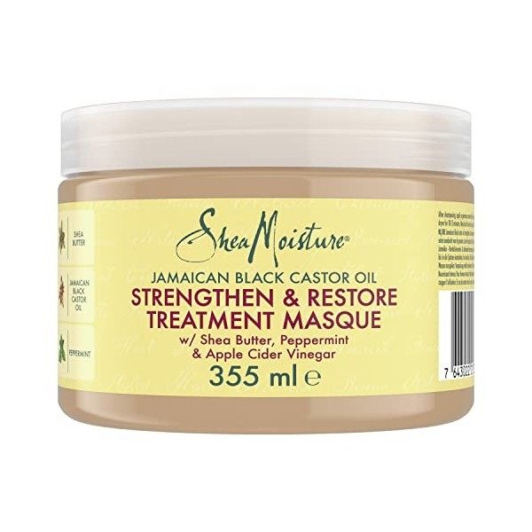 SheaMoisture Masque Fortifiant Huile de Ricin Noir de Jamaïque, pour cheveux abîmés et traités chimiquement, Fortifie et Rest