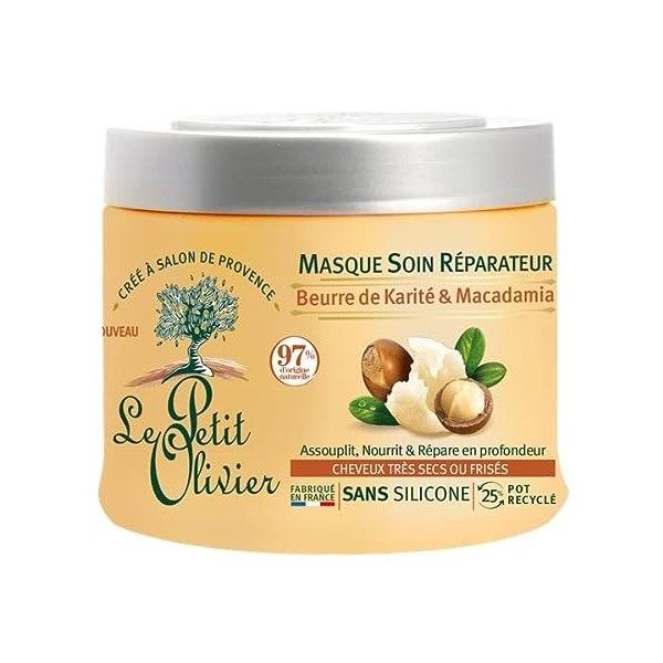 LE PETIT OLIVIER - Masque Soin Réparateur - Karité & Macadamia - Assouplit, Nourrit & Répare En Profondeur - Cheveux Secs Ou 