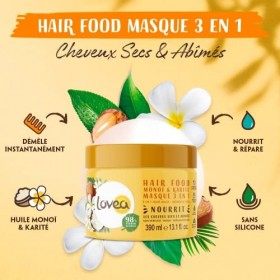 LOVEA - Hair Food - Masque 3 En 1 - Monoï & Karité - Nourrit, Répare & Démêle - Cheveux Secs Et Abimés - 98% DOrigine Nature
