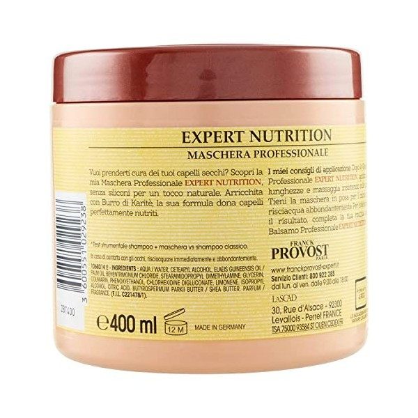 Franck Provost Masque professionnel Expert Nutrition avec beurre de karité pour cheveux nourris, 400 ml