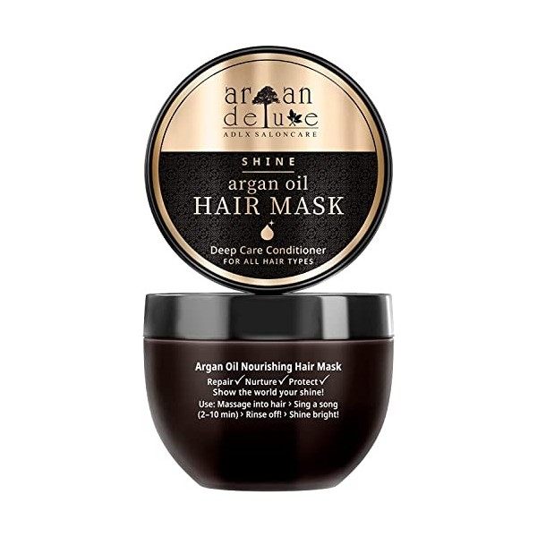 Masque capillaire Argan Deluxe – Soin capillaire contre les frisottis, les fourches – Masque capillaire brillant pour les che