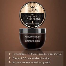Masque capillaire Argan Deluxe – Soin capillaire contre les frisottis, les fourches – Masque capillaire brillant pour les che