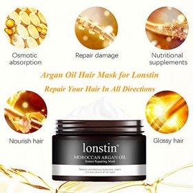 lonstin Masques pour Cheveux, Masque de Traitement Capillaire Masque Réparateur Instantané à Lhuile Dargan pour Cheveux Sec