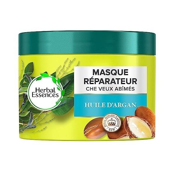 Herbal essences, masque cheveux réparation concentrée à l’huile d’argan, pour cheveux secs et abîmés, 25 ml