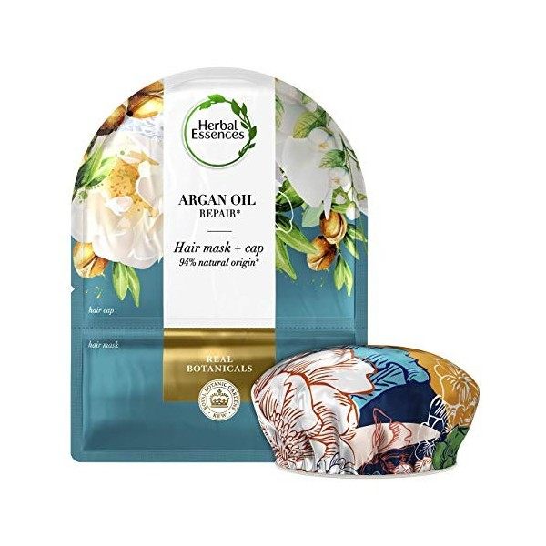 Herbal essences, masque cheveux réparation concentrée à l’huile d’argan, pour cheveux secs et abîmés, 25 ml