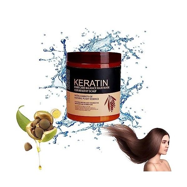 Wokali Keratin Hair Butter, Hair Care Balance Masque capillaire pour un cuir chevelu sain, avec une variété dessences végéta