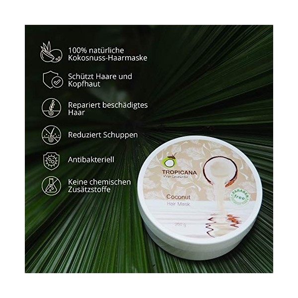 Tropicana Oil Masque Cheveux Naturel Pot 250g - Masque A l Huile de Coco Bio et Argan Enrichi en Multi-nutriments et Vitami