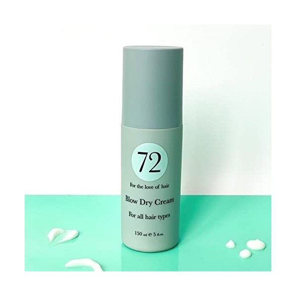 72 Hair Crème sèche cheveux, formule libre de cruauté et végane de protection contre la chaleur, 150 ml