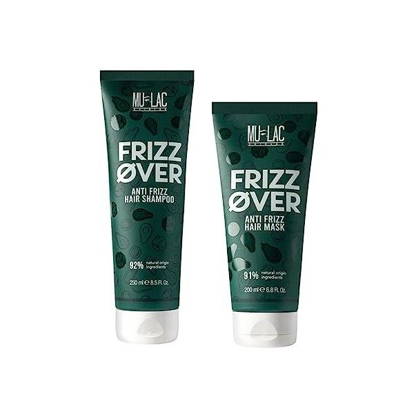 Mulac Cosmetics FRIZZ OVER Hair Shampooing Anti Crêpe 250 ml + Anti Frizz Hair Mask Masque Cheveux Anti-frisottis 200 ml VEGA