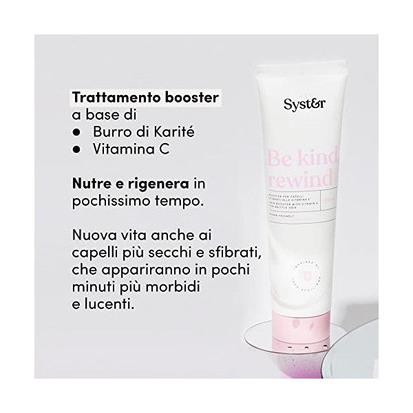 Syster Masque Booster Restructurant et Régénérant pour Cheveux Secs et Endommagés - Made in Italy, Végan, Sans paraben, Sans 