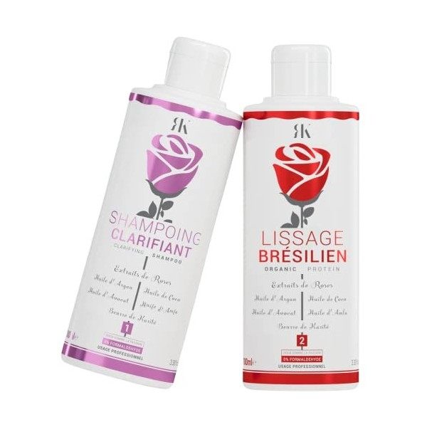 Kit Lissage Bresilien 2x100ml Romanti-K® - Lissage Professionnel - Protéine de Tanin - Sans Formol - Soin lissant - Keratine 