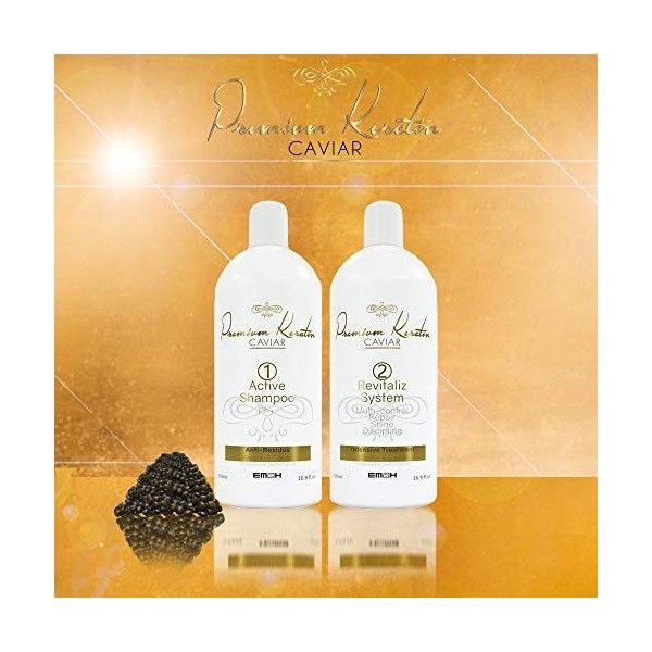 EM2H COSMETICS Unflavored PREMIUM KERATIN CAVIAR - Kit Lissage Brésilien - Aux extraits de caviar 2 x 500 ml 