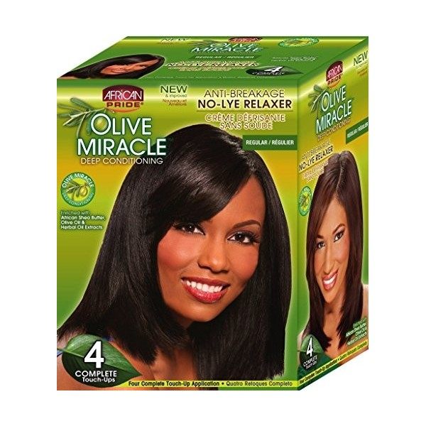 African Pride Olive Miracle Deep Conditioning No-Lye Relaxer - Regular Kit 4-Count by African Pride