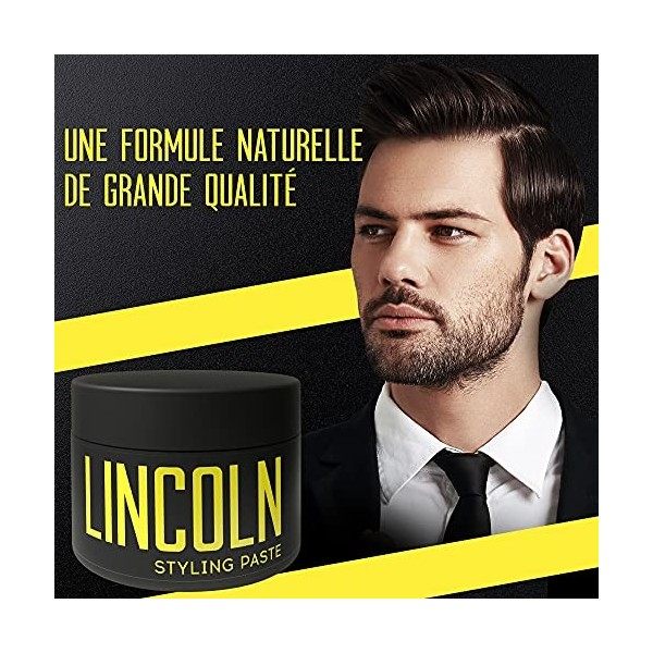 LINCOLN Cire coiffante homme - Cire cheveux homme - Pâte coiffante pour homme Naturelle - Cire coiffante bio - Cire mat cheve...