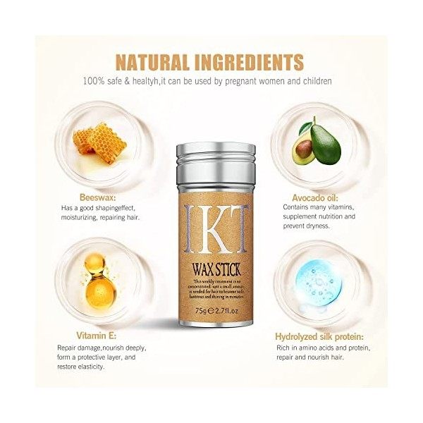 Wax Stick pour cheveux 2,7Oz 75g, bâton de pommade capillaire, Cire à coiffer, Cire à coiffer, Fixation portable de cire à ch...