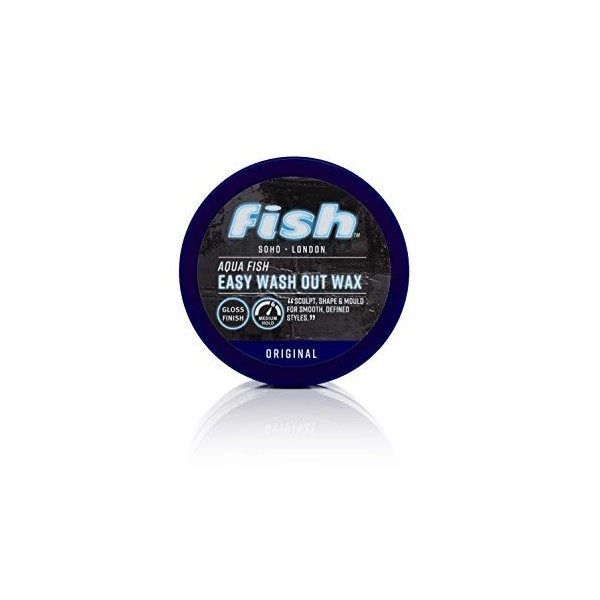 Fish Original Aqua Fish Easy Wash Out Wax, Sculpt Shape and Mould, Medium Hold, Gloss Finish, Fine Hair, Cruelty Free and Veg