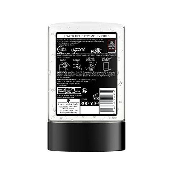 Schwarzkopf - Taft - Gel Coiffant Cheveux - Power Gel Extrême - Invisible - Fixation Forte - Longue Durée - Sans Effet Collan