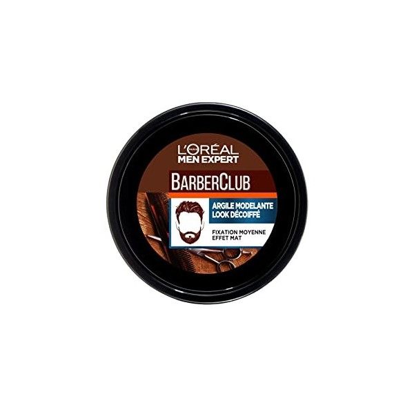 LOréal Men Expert - BarberClub - Argile Modelante Look Décoiffé - Fixation Moyenne & Effet Mat - 75 ml