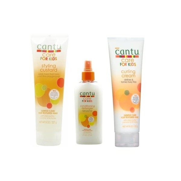 Cantu - Lot de 3 soins capillaires doux - enfant - crème de boucles/démêlant/gel coiffant