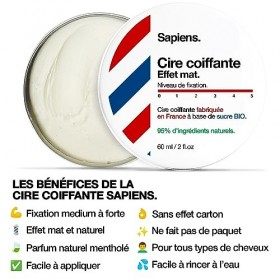 Cire Cheveux Homme 60ml - Fixation Forte 5/5 Effet Mat - Cire Coiffante Homme Fabriquée en France à base dingrédients nature