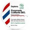 Sapiens Cire Cheveux Homme 60ml Bio - Fixation Medium à Forte 4/5 - Cire Coiffante Mat Homme Fabriquée en France à Base de Su