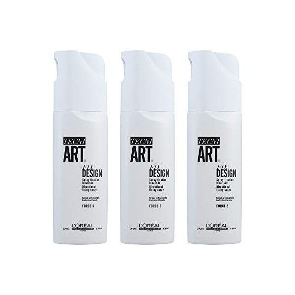 LOréal Fix Design Tecni.art Lot de 3 sprays de coiffage sans gaz propulseur 200 ml