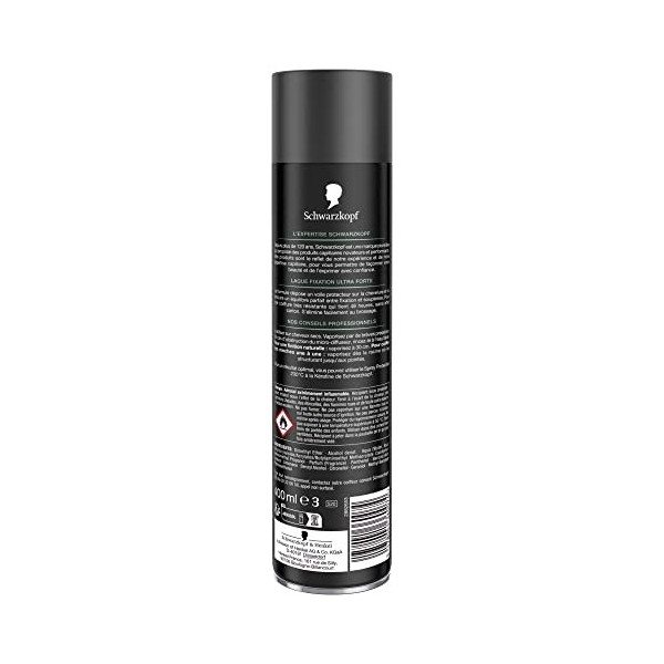 Schwarzkopf - Laque Cheveux - Fixation Ultra-Forte - Tenue & Resistance - Tenue 48H - Sèche Rapidement - S’élimine au Brossag