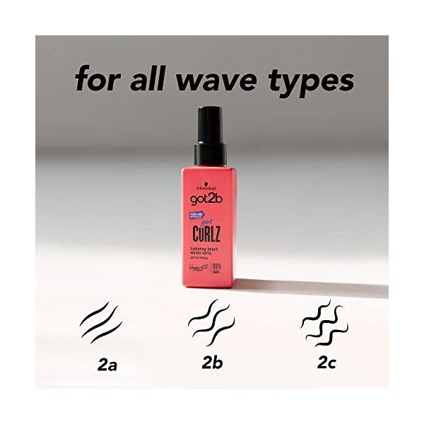 Got2b, Vegan, gotcurlz, Beach Waves Spray hydratant pour cheveux, infusé avec de leau de noix de coco, rehausseur de boucles