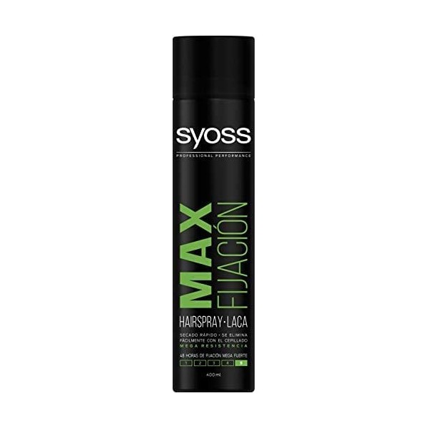 Syoss - Laque Max Fixation - 2 x 400 ml 800 ml , 48h de fixation Mega Forte Aide à protéger les cheveux de lhumidité et des