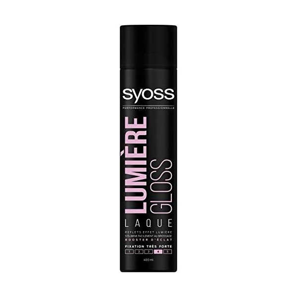 Syoss - Laque Cheveux - Lumière Gloss - Fixation très forte - Booster déclat - Reflets effet lumière - Aérosol de 400 ml