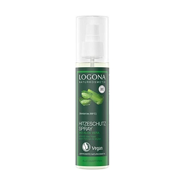 Logona Natural Cosmetics Heat Protection Spray Organic Aloe for Styling All Hair Types Effective Protection Formula, Heat Pro