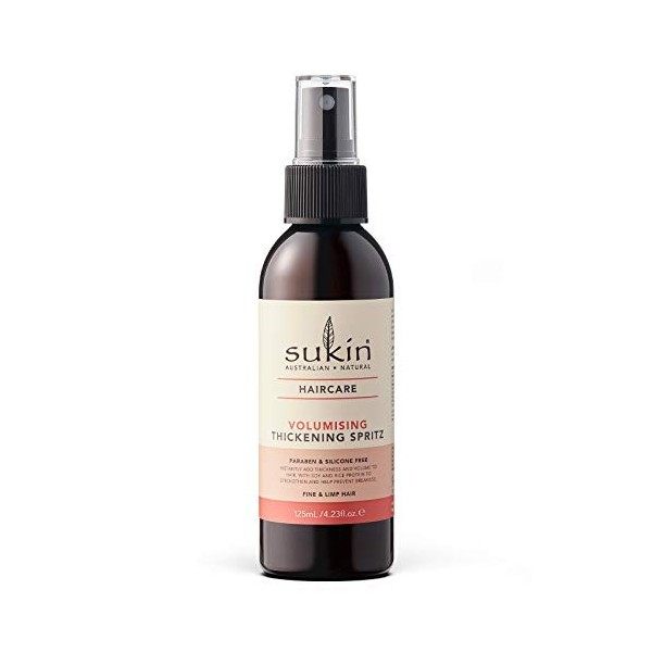 Sukin Spritz épaississant volumisant ajoute de lépaisseur et du volume aux cheveux fins, protéine de soja et de riz renforce