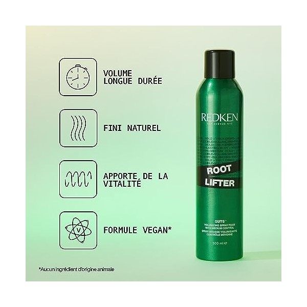 Redken, Mousse Souple en Spray Créatrice de Volume, Formule Vegan aux Protéines de Blé, Pour Tous Types de Cheveux, Root Lift