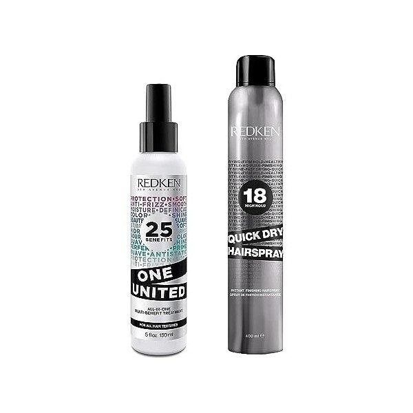 Redken, Duo Soin Sans-Rinçage & Spray Fixant pour Tous Types de Cheveux, Soin Multi-Bénéfices One United 150ml & Spray de Fin