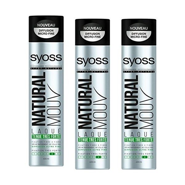 Syoss - Laque Cheveux Natural Mouv - Tenue Très Forte 400 ml - Lot de 3