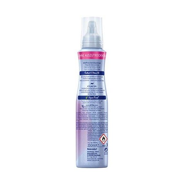 NIVEA Mousse extra forte 150 ml , mousse nourrissante pour cheveux avec protection thermique, panthénol et vitamine B3, répa