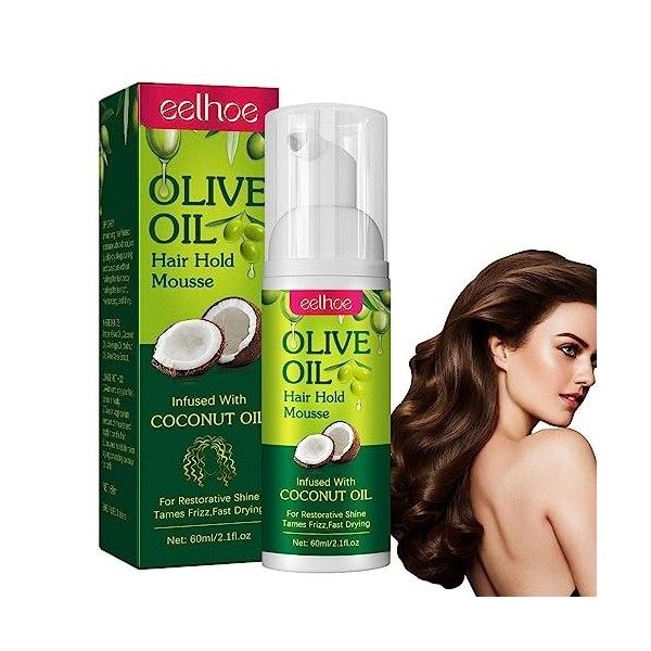 60ml Mousse à Lhuile Dolive - Mousse Coiffante à Lhuile Dolive, Mousse Coiffante Hydratante à Lhuile Dolive Bio, Hold &