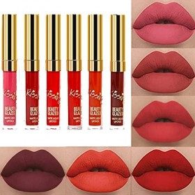 Nouveau BEAUTY GLAZED set de 6 rouges à lèvres mattes, sans transfert, Vegan et Cruelty Free, Camaïeu de rouges léger à inten
