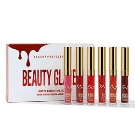 Nouveau BEAUTY GLAZED set de 6 rouges à lèvres mattes, sans transfert, Vegan et Cruelty Free, Camaïeu de rouges léger à inten