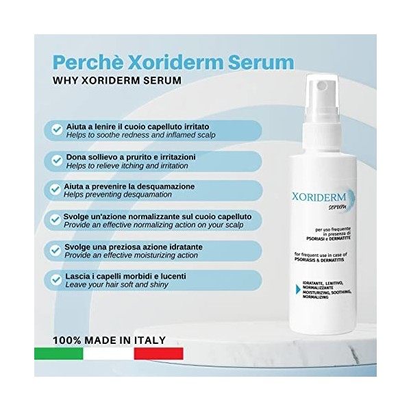 Xoriderm Serum Lotion Spray utile en Cas de Psoriasis et de Dermatite du Cuir Chevelu. Action Apaisante, Hydratante et Normal