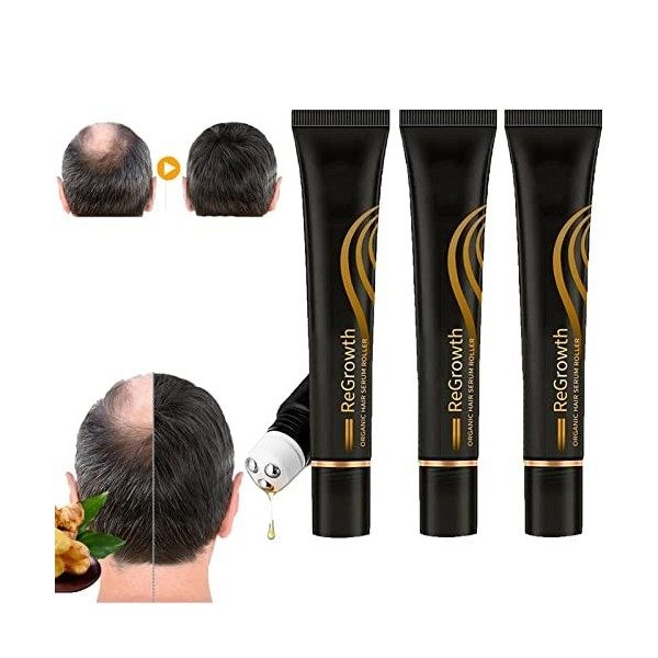 Regrowth Organic Hair Serum Roller Set, Organic Hair Regrowth Serum Roller, Triple Roll-on Massager Hair Growth Essence, Hair