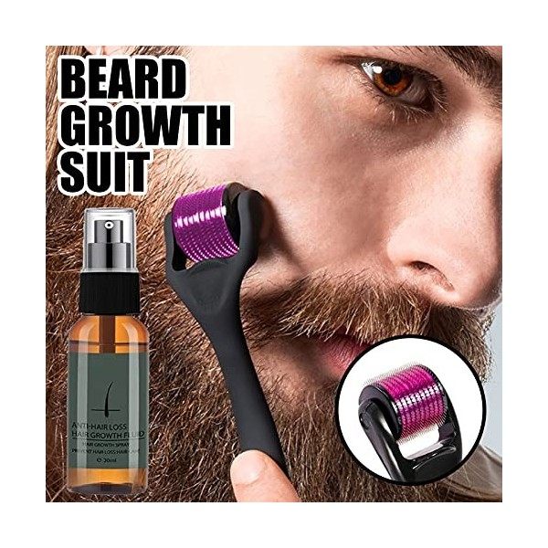 QAZX Beard Growth Kit - Natural Beard Growth Serum & Microneedle Roller, Beard Hair Growth Spray, Promote Beard Regrowth Thic