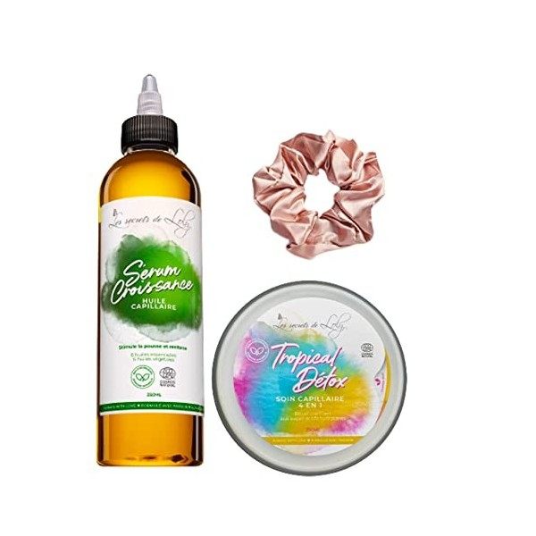 Coffret Tropical Sérum - Tropical Détox de 250 ml + Sérum De Croissance De 250 ml + 1 Chouchou De Couleur Aléatoire Offert