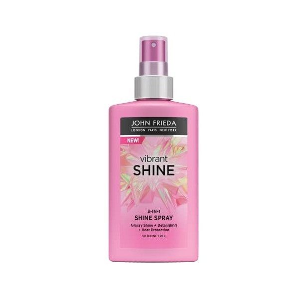 John Frieda Vibrant Shine Spray démêlant léger Protection thermique 3 en 1 150 ml Blanc