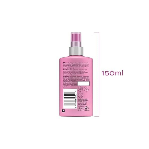 John Frieda Vibrant Shine Spray démêlant léger Protection thermique 3 en 1 150 ml Blanc