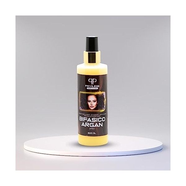 Biphasique Argan spray démêlant pour cheveux sans rinçage. Conditioner spray sans rinçage