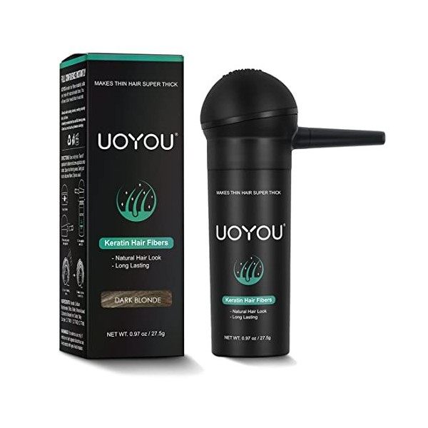 UOYOU Blond foncé,Fibres capillaires pour cheveux clairsemés,Flacon de 27.5 g avec applicateur,Anti-cernes pour la perte de c