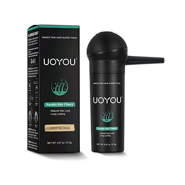 UOYOU Blond foncé,Fibres capillaires pour cheveux clairsemés,Flacon de 27.5 g avec applicateur,Anti-cernes pour la perte de c