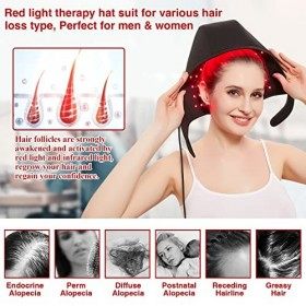 JOBYNA Thérapie par la Lumière Rouge et Infrarouge et Bleue pour la Repousse des Cheveux, Chapeau de Luminothérapie Lampe Inf