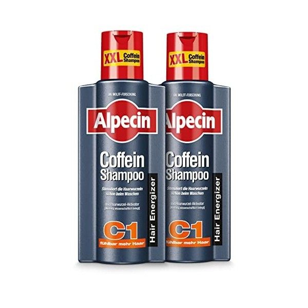 Alpecin Shampooing à la caféine C1-2 x 375 ml – Contre la chute des cheveux héréditaire | Anti-chute | Ressentez plus de chev